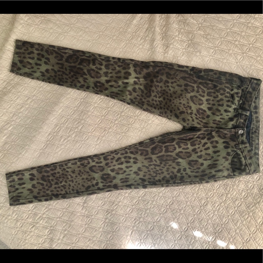 Rare Hart Denim olive suede leopard jeans